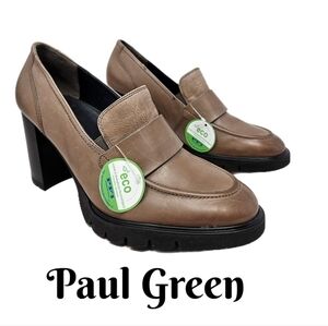 Paul Green Nina Womens Loafer Pump Size 7.5=10 Distressed Brown Leather Retro
